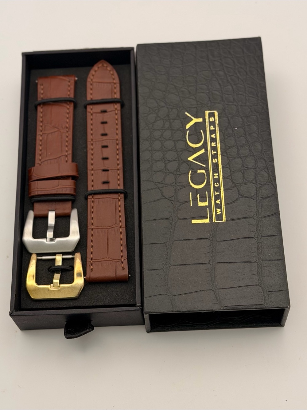 Legacy Brown Premium Leather Band, 2 Metal Buckles, New, Box, Tool